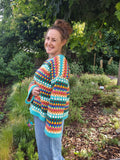 Kleurrijke, oversized, granny stripe trui