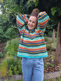 Kleurrijke, oversized, granny stripe trui