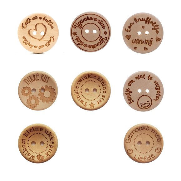 Bedrukte houten knopen (25 mm) - 8 variaties